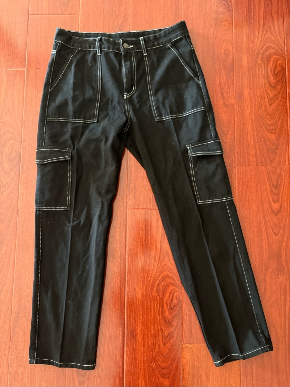 Black Cargo Pants with Contrast Stitching